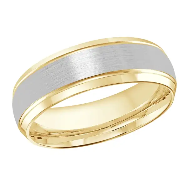 Yellow Gold Metro Two-Tone Grooved Line Wedding Ring – 7.00mm